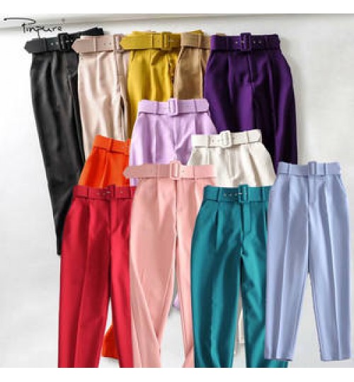 R41028S 16 colors summer women's clothing fashion belt loose casual straight-leg pants trousers