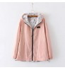 Women's Jacket Spring Summer Pocket Zipper Hooded Two Side Wear Outwear Coat Loose Plus Size Windbreaker Jackets Famale