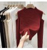 2022 New Fashion Women Winter Sweater Korean Solid Color off-the-shoulder long-sleeve top base shirt Sweater