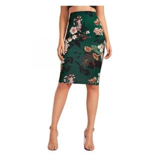 Women's Bodycon Pencil Skirt With Floral Color Hip-wrapped