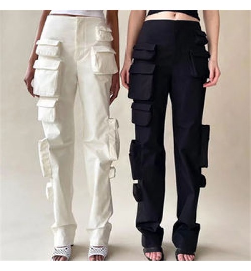 Street Style Pockets Pant Women High Waist Fashion Straight Leg Cargo Pant Custom