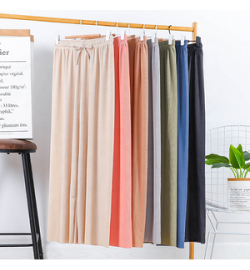 2022 wholesale Korean version loose high waist elastic Ice silk wide leg pants women's summer thin straight pants