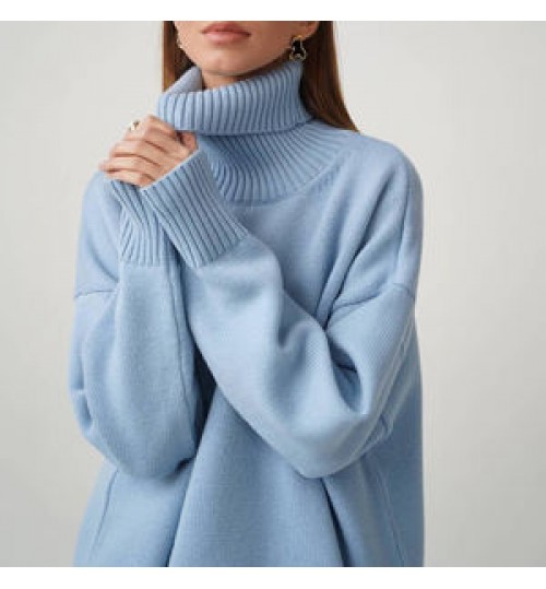 2022 Winter Custom Design LOGO Solid Color Turtleneck Casual Knit Long Sleeve Solid Color Oversized Pullover Women's Sweater