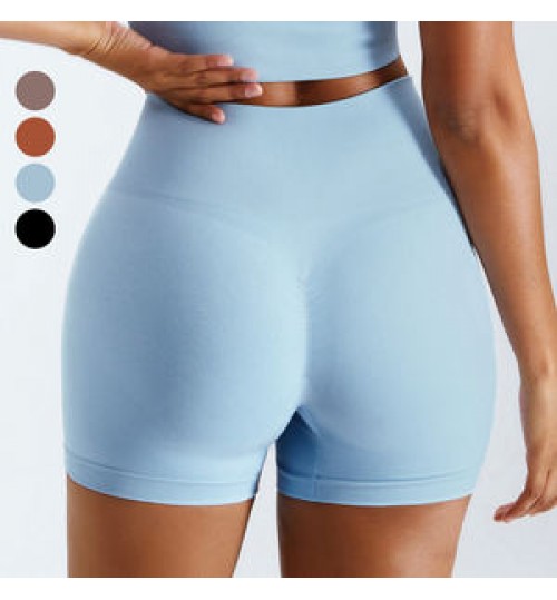 Custom LOGO Matching Nylon Yoga Workout Short Tights Ribbed Seamless Gym Biker Women's Shorts