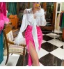 Summer Silk Satin Long Women Skirts Solid Color Drawstring High Side Slit Sexy Elegant Skirts Female