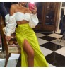 Summer Silk Satin Long Women Skirts Solid Color Drawstring High Side Slit Sexy Elegant Skirts Female