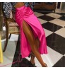 Summer Silk Satin Long Women Skirts Solid Color Drawstring High Side Slit Sexy Elegant Skirts Female