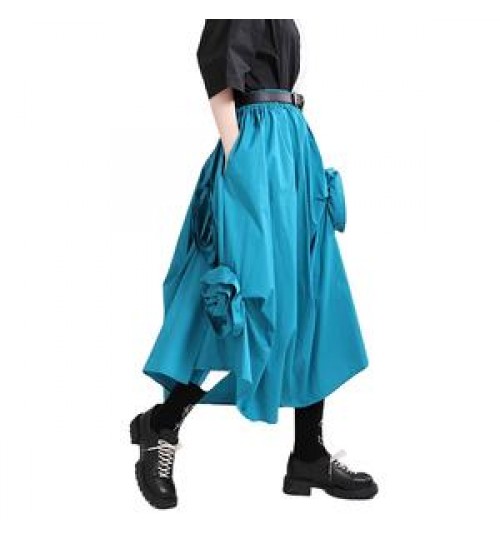 New Fashion Summer and Autumn Women's High Waist Pleated Solid Color Half Length Skirt Lady Irregular Skirt 1977