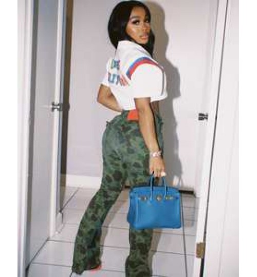 Fall 2022 Women Clothes Bell Bottom Women Patchwork Pants Wide Leg Pants Ladies Camo Flared Pants