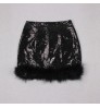 Women Sequined Skirts Black Club Shiny Wear Mini Party Skirt with Feathers