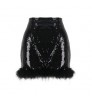 Women Sequined Skirts Black Club Shiny Wear Mini Party Skirt with Feathers