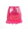 Women Sequined Skirts Black Club Shiny Wear Mini Party Skirt with Feathers
