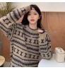 Thickened stripe long sleeve Pullover Sweater women's Korean loose round neck sweater winter