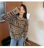 Thickened stripe long sleeve Pullover Sweater women's Korean loose round neck sweater winter