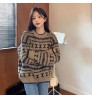 Thickened stripe long sleeve Pullover Sweater women's Korean loose round neck sweater winter