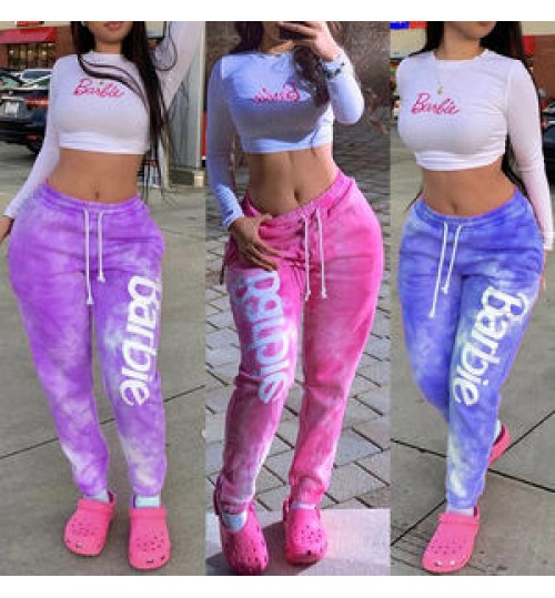 Tie Dye Letter Print Fashion 2022 Streetwear Pink Joggers Women's Drawstring Sweatpants Sports Wear Women Jogging Pants
