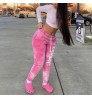 Tie Dye Letter Print Fashion 2022 Streetwear Pink Joggers Women's Drawstring Sweatpants Sports Wear Women Jogging Pants
