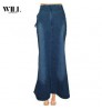 women's vintage literary style stitched denim fishtail denim skirt