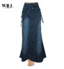 women's vintage literary style stitched denim fishtail denim skirt