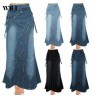 women's vintage literary style stitched denim fishtail denim skirt