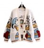 New Trends Retro Cartoon Duck Pattern Jacquard Knitted Sweater Coat Ladies Winter Sweaters Wholesale Price Women Cardigan
