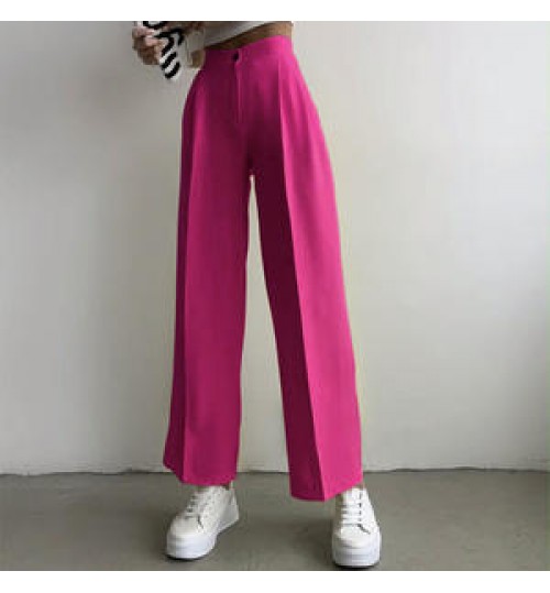 2022 summer new fashion casual women's straight pants elastic waist suit trousers