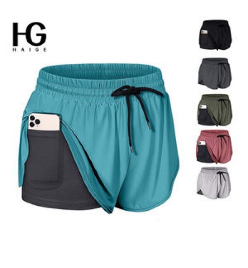 Summer 2 In 1 Athletic Women's Shorts With Pockets Sports Womens Running Gym Short Pants Women's Biker Shorts