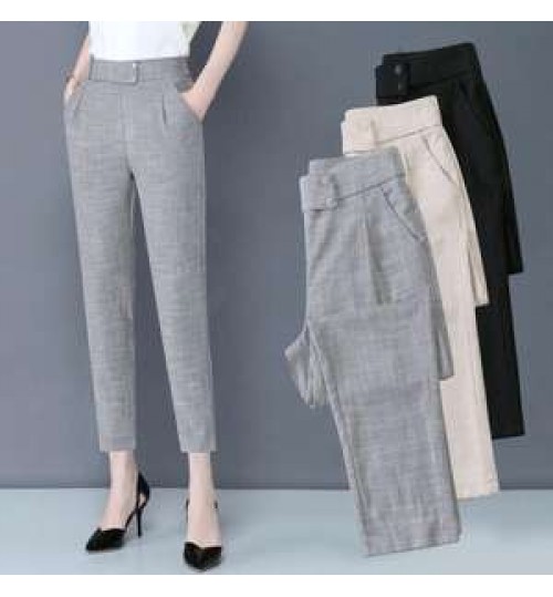 cotton and linen fashion suit pants women's large size high waist loose small feet elastic harem casual pants women