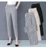 cotton and linen fashion suit pants women's large size high waist loose small feet elastic harem casual pants women