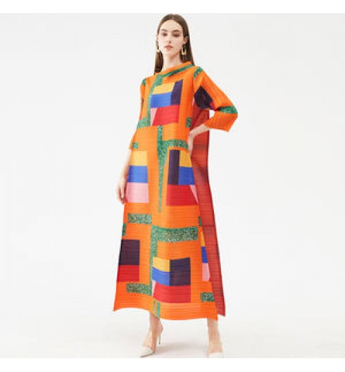 In stock fast delivery 2021 summer fashion best-selling Miyake pleated skirt loose casual large-size long-sleeved print skirt
