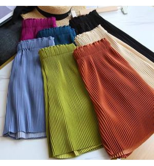 New 2021 Summer Casual High Waist Solid Color Wild Fashion Europe Wide-leg Pants Elastic Waist Pleated Women's Shorts
