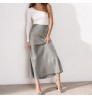 Cheap Solid Elegant Mid-length Fish Tail Casual Office Women's Elastic High Waist Satin A-line Skirt