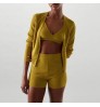 Women's Sweater Cashmere Cardigan Shorts Set Custom Knit Sweater Three Piece Knit Crop Top Set Top and Sweater Shorts