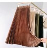 Women's Vintage Pleated Midi Long Satin Skirt Korean Female High Waist Metal Color Black A-line Skirts Faldas