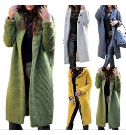 2022 fashion fall autumn winter knitted hooded long coat jacket ladies cardigan women's sweaters