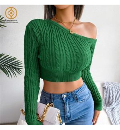 Fall 2022 women clothes off shoulder knitted sweater solid color women's sweaters