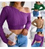 Fall 2022 women clothes off shoulder knitted sweater solid color women's sweaters