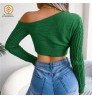 Fall 2022 women clothes off shoulder knitted sweater solid color women's sweaters