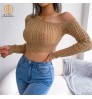 Fall 2022 women clothes off shoulder knitted sweater solid color women's sweaters