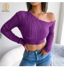 Fall 2022 women clothes off shoulder knitted sweater solid color women's sweaters