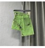 Summer New Fashion Women's Denim Skirt Personalized Double-Row Waist Irregular Mini Skirt Green Asymmetric Short Skirt