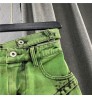 Summer New Fashion Women's Denim Skirt Personalized Double-Row Waist Irregular Mini Skirt Green Asymmetric Short Skirt