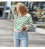 New arrival womens fall clothing v neck stripe women's sweaters long sleeve knit women sweater 2022