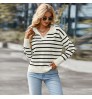 New arrival womens fall clothing v neck stripe women's sweaters long sleeve knit women sweater 2022