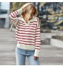 New arrival womens fall clothing v neck stripe women's sweaters long sleeve knit women sweater 2022