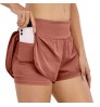 Women's 2 in 1 Running Shorts Quick Dry Yoga Workout Athletic Gym Shorts with Phone Pockets