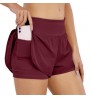 Women's 2 in 1 Running Shorts Quick Dry Yoga Workout Athletic Gym Shorts with Phone Pockets