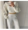Autumn gas knit sweater undershirt casual short sweater women two piece set