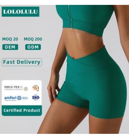 Cross Waist Gym Shorts Women'S Rib Soft Biker No T Line Yoga Pants Hot Sale