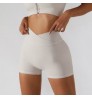 Cross Waist Gym Shorts Women'S Rib Soft Biker No T Line Yoga Pants Hot Sale